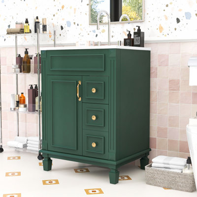 Elegant Freestanding Bathroom Vanity with Ceramic Basin, Soft-Close Doors and Adjustable Storage