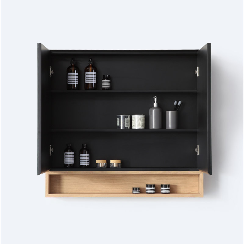 Bergen 36" Medicine Cabinet, Matte Black/Whitewash Oak