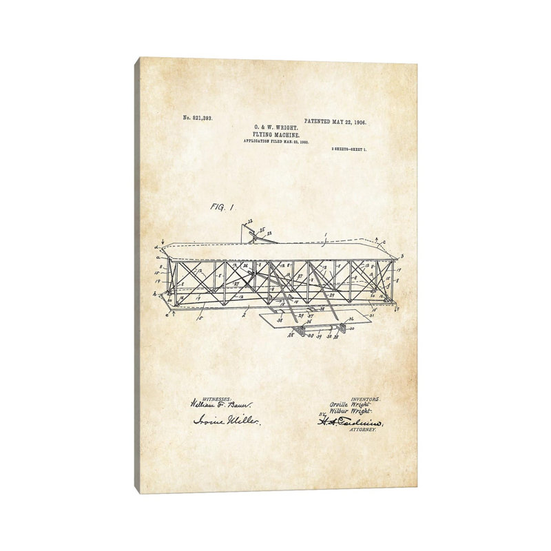 Wright Brothers Airplane - Wrapped Canvas Print, 101.6 cm H x 66.04 cm W x 1.91 cm D