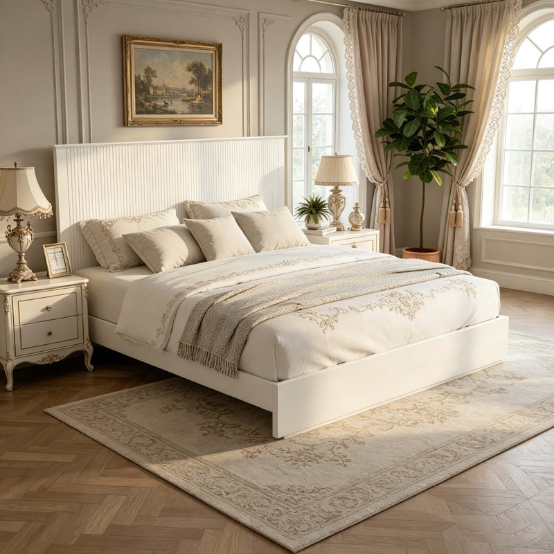Solid Wood Bed Frame, Queen, White