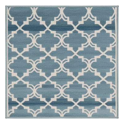 Machine Washable Trellis Blue Area Rug