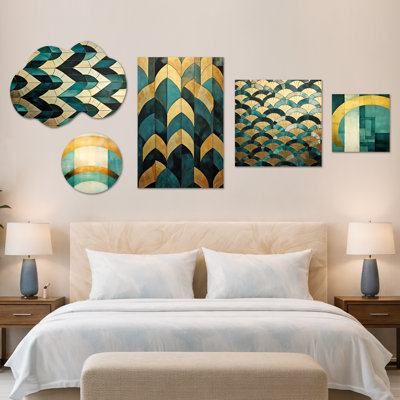 «Emerald & Golden Arches V - Abstract Wall Decor», ensemble de 5 reproductions d'art encadrées sur toile et en métal encadrées (100 po x 40 po)
