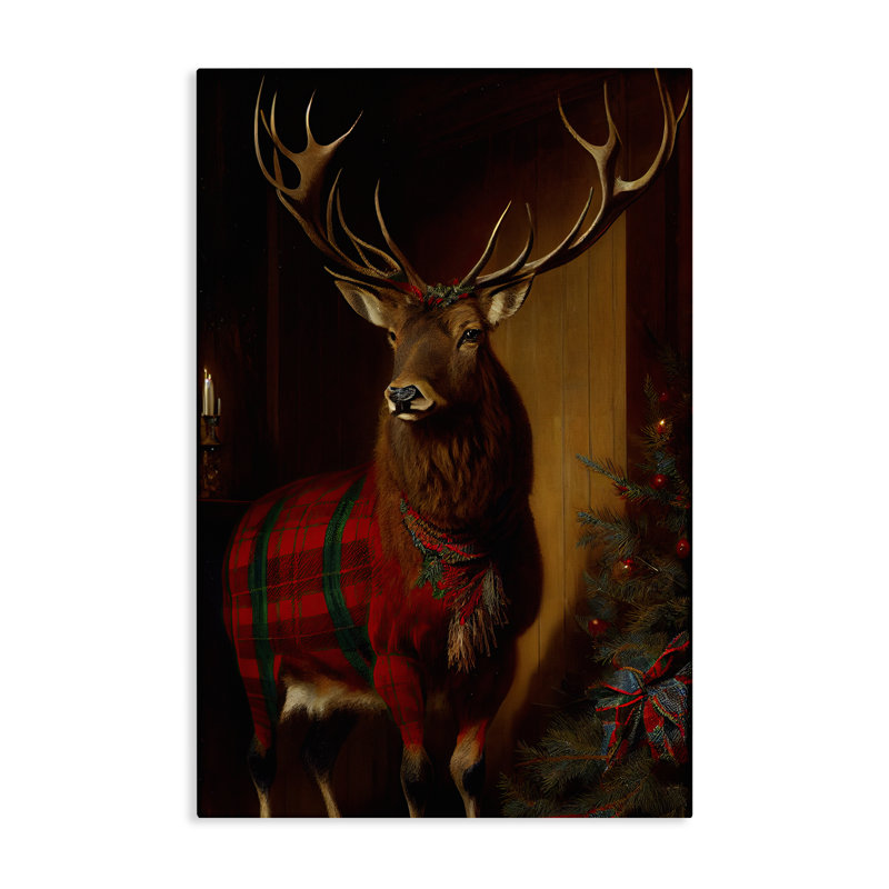 Toile de cerf à carreaux festive, design par Sasha, H 40 po x l 17 po
