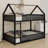 Metal House Bunk Bed With Fence And Door-1026248527