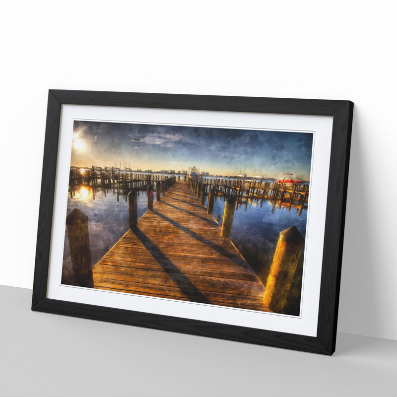 Jetty over the Lake - Picture Frame Painting, 36cm H x 48cm W x 2cm D, Black