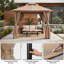 Abri de jardin 8 pi x 8 pi, abri de jardin robuste à toit en métal avec toits doubles, moustiquaires et écrans d'intimité pour la cour, le jardin, la pelouse et le kaki-133099131-136229139