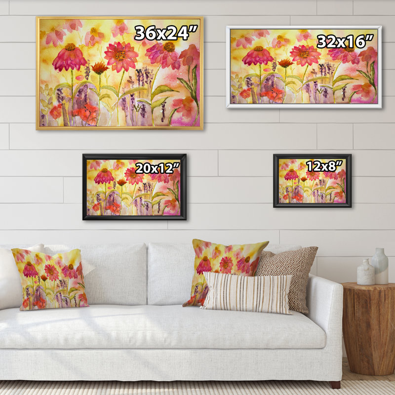 Wild Coneflowers and Lavender - reproduction sur toile, H 8 po x l 12 po x P 1 po, Cadre flottant brun