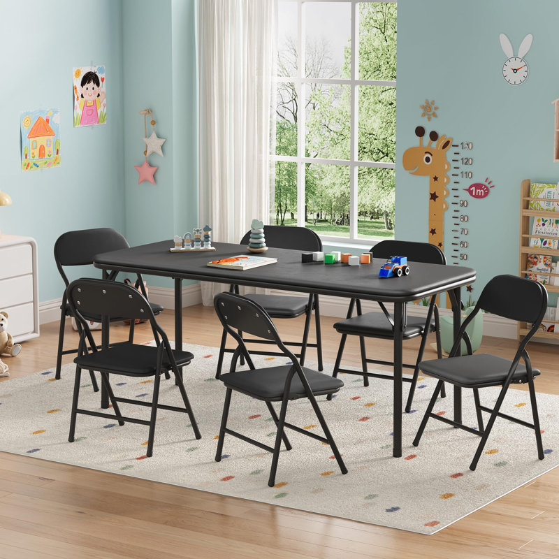 Ensemble de 6 chaises pliantes, siège commercial portatif intérieur et extérieur avec structure en acier, noir, Black