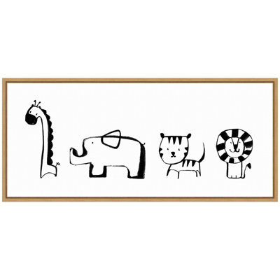 «Minimalist Giraffe Elephant Tiger and Lion S croquis» par Teju Reval, reproduction d'art sur toile encadrée