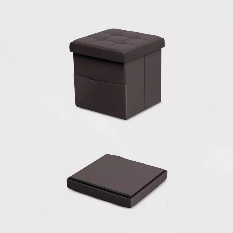 Foldable Storage Cube Ottoman with Pockets