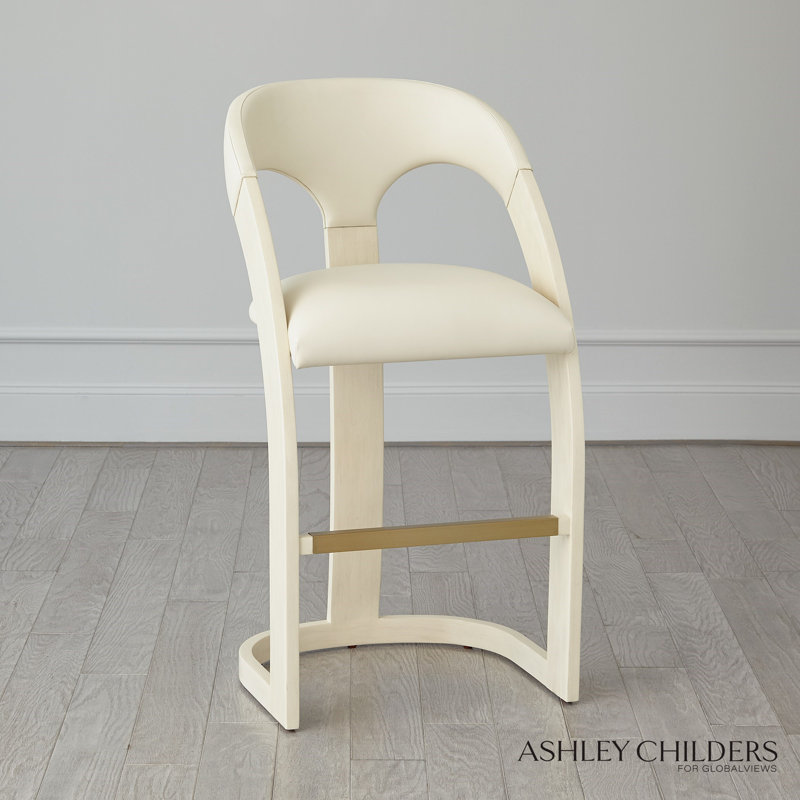 Antique Leather Delia Stool, Bar Stool (30" Seat Height), Cream/White