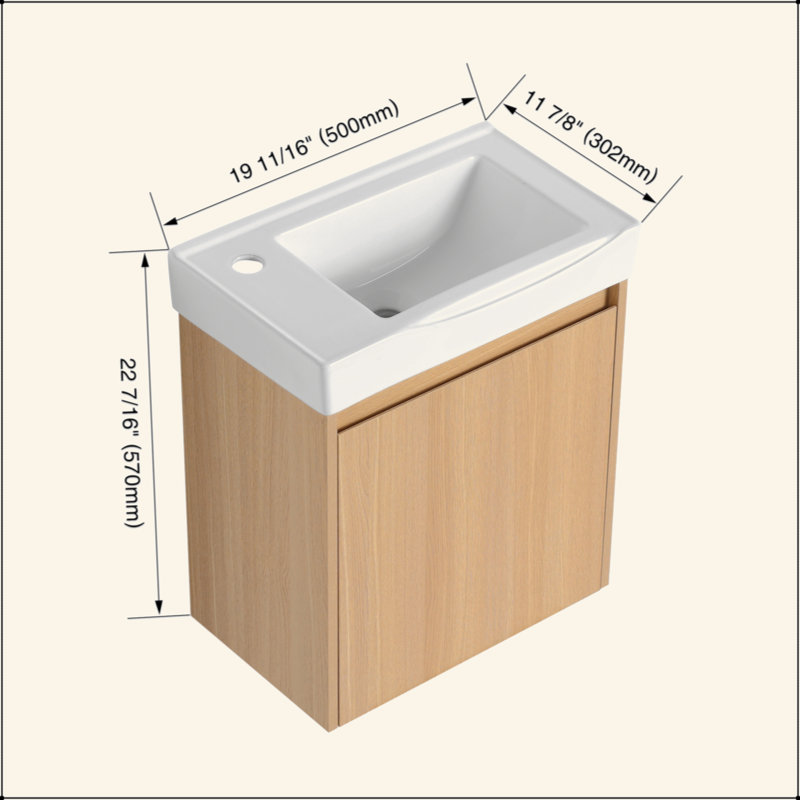Ensemble de meuble-lavabo mural 20 po avec lavabo en céramique, armoire de rangement avec portes, ensemble d'armoire de salle de bain