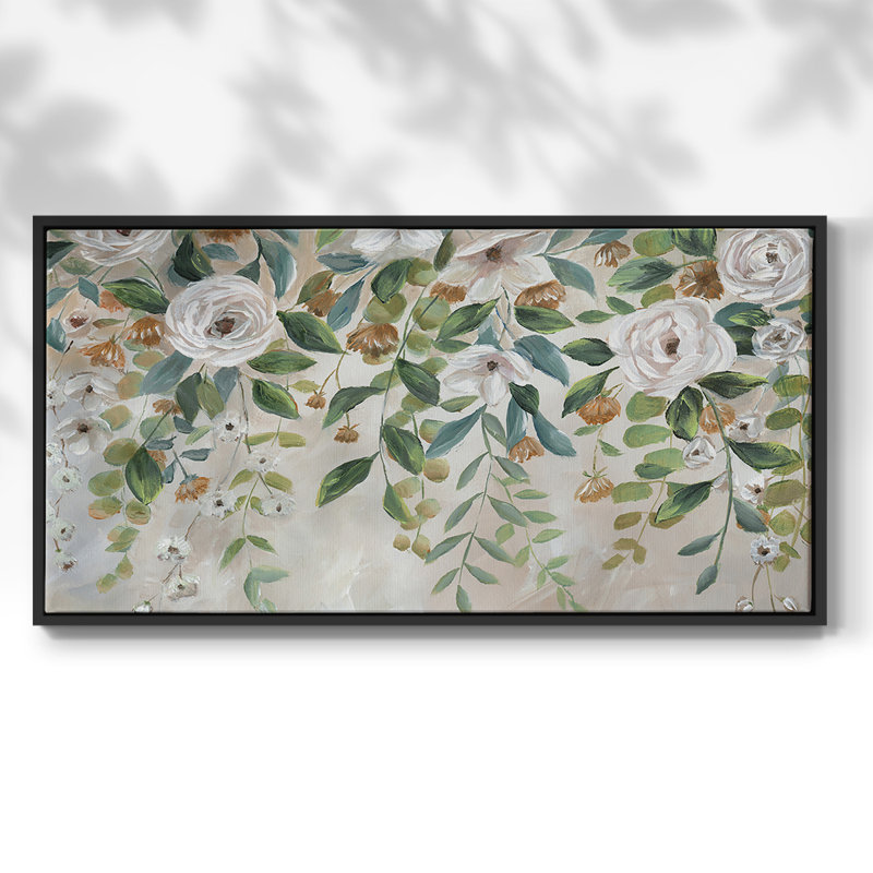 Fleurs en cascade - Toile tendue avec châssis encadré - Prêt à être accroché, Noir, H 17 po x l 33 po