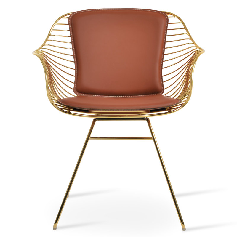 Fauteuil Zebra en or, Similicuir cannelle