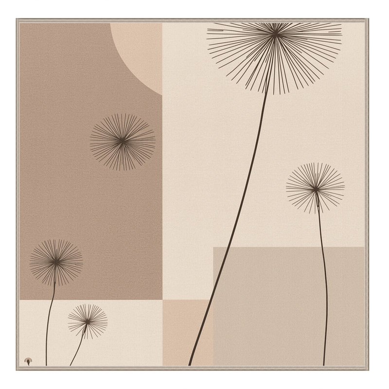Tapis beige pissenlit minimaliste transparent lavable à la machine - reliure beige, Carré 3 pi