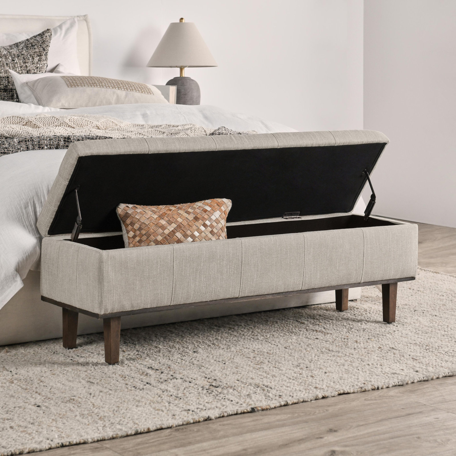 Colter 54" Bedroom Bench, French Beige Basketweave