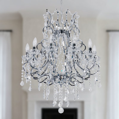 Tomball 10 - Light 24.5"W Dimmable Traditional Classic Chandelier with Crystal & Metal Frame for Living Room or Dining Room