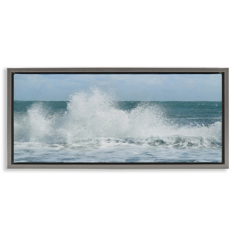 Ocean Waves Crashing Foam Splash, Cadre flottant gris lustré, H 11 po x l 25 po