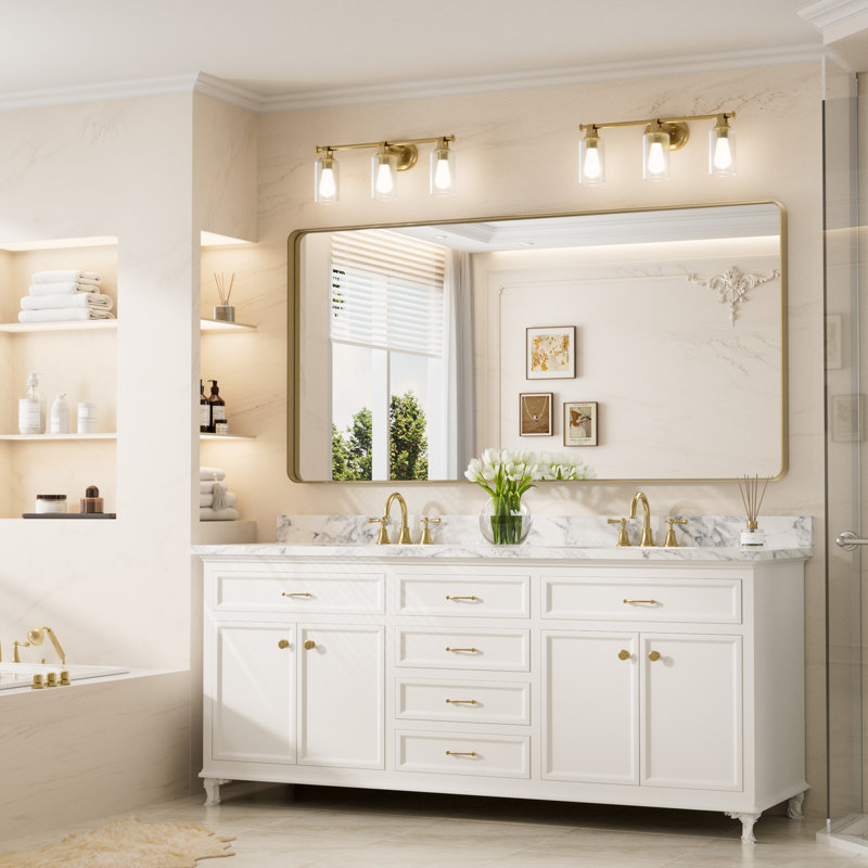 Tyro Bathroom Decorative Home Décor Corner Hangs Bathroom Mirror, Gold, 36" x 72", Rectangle