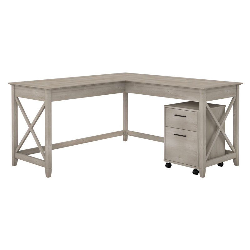 Kaionna L-Shaped Credenza Desk, Washed Gray