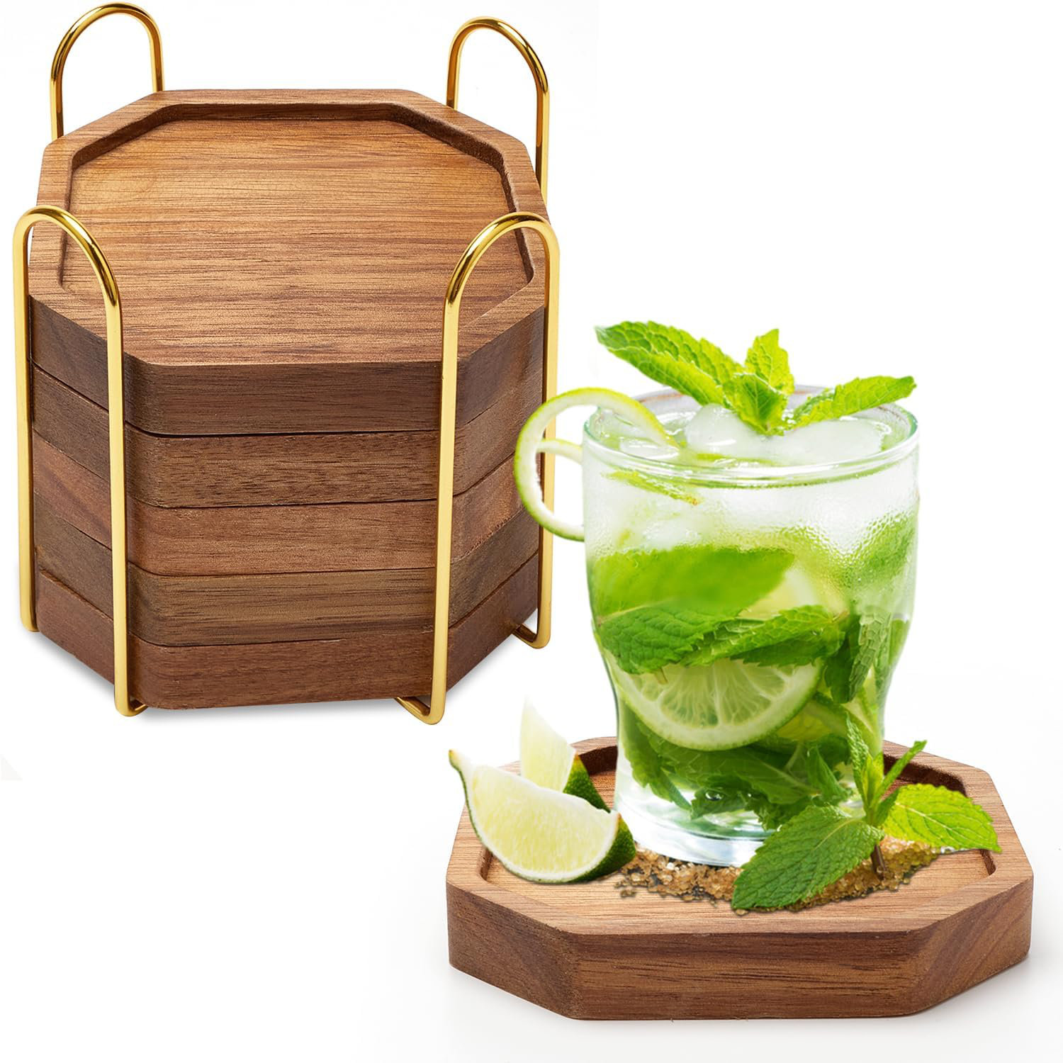 Loon Peak® Wooden Drink Coaster with Holder | Wayfair
