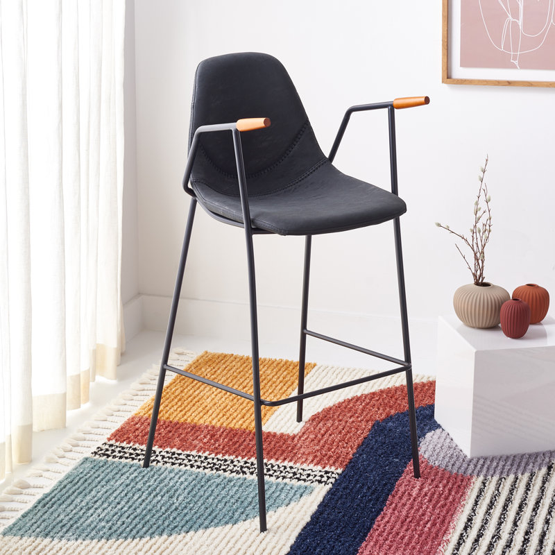 Chaliah Upholstered Counter Stool with Metal Frame, Black