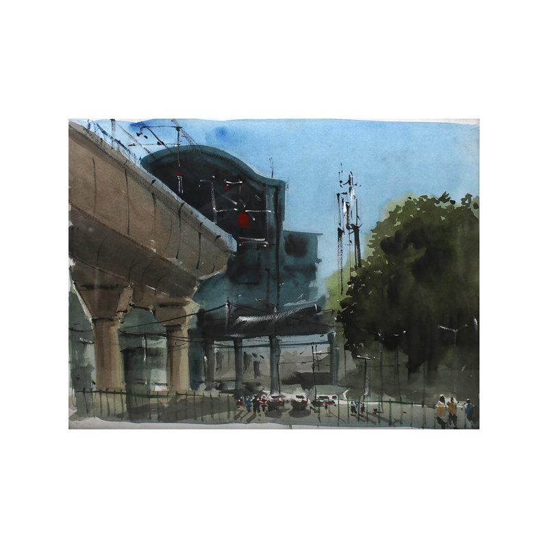 Circulation sous la station de métro | Aquarelle sur cartouche | Par Deepa Kushwaha | Avec cadre