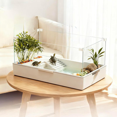 Glass Turtle Tank Aquarium With Water Pump, Terrapin Lake Habitat For Pet Turtles & Reptiles