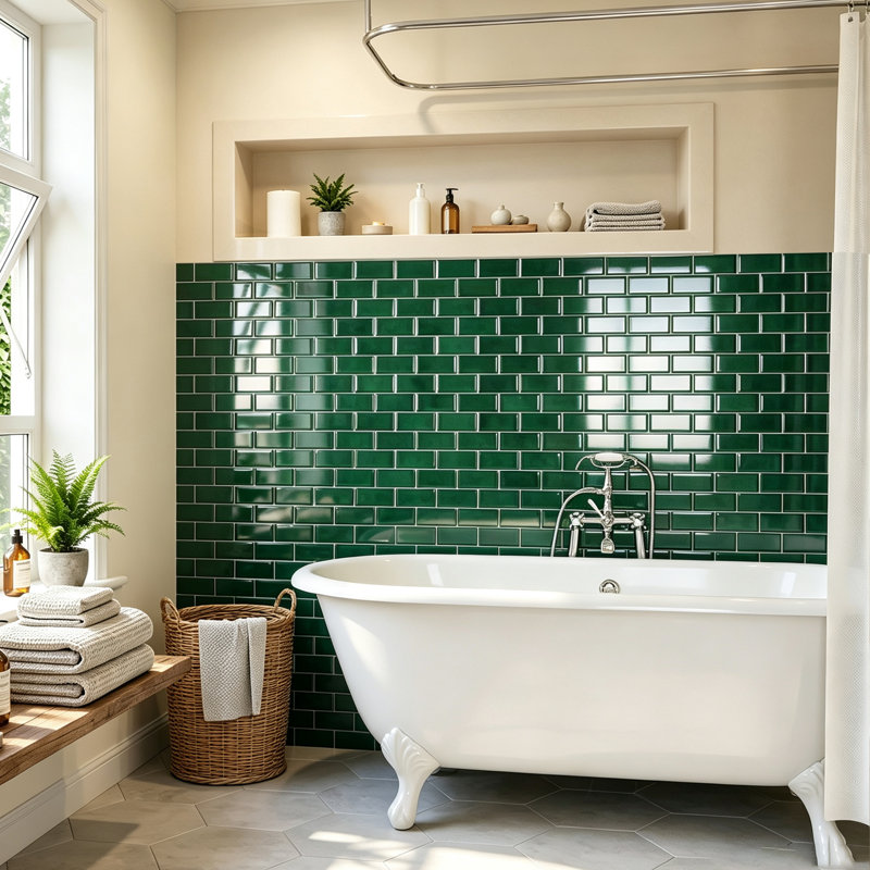 Carrelage mural 11,57 po x 8,35 po à motif de dosseret brillant vert forêt, auto-adhésif en vinyle pour cuisine et salle de bain, épaisseur 2 mm, couvre 6,71 pieds carrés