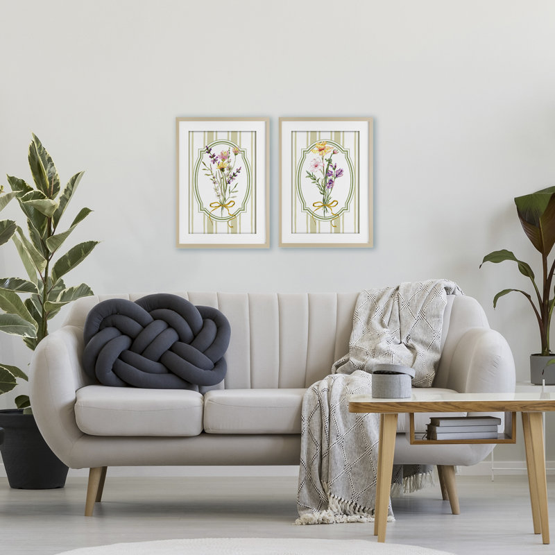 Ensemble de 2 sous-verres à motif de fleurs sauvages Wild rayé par Adonna Ebrahimi, Cadre de récolte en pin