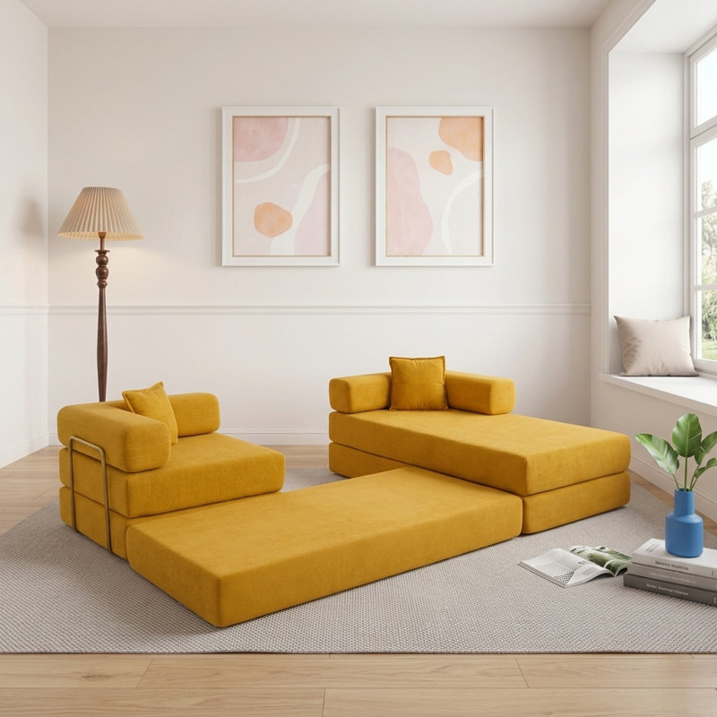 Canapé modulaire 108 po Mid-Century, Jaune