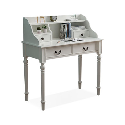 White Rectangular Solid Wood Executive Desk with drawers desk