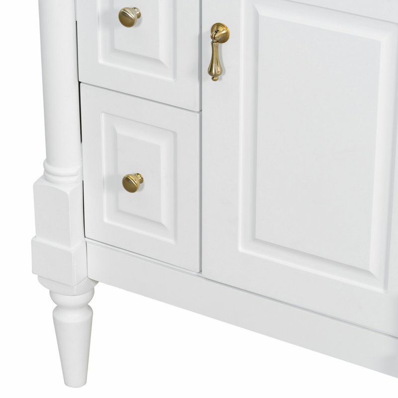 Bathroom Vanity With Sink, Freestanding Bathroom Cabinet With Flip Drawer, Adjustable Shelf, White