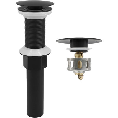 Matte Black Pop‑Up Bathroom Sink Drain Anti‑Clog Stainless Steel Sink Stopper with Detachable Strainer Basket for Standard Bathroom Sinks