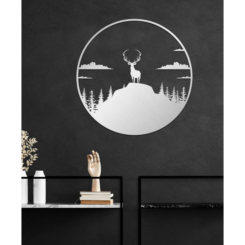 Décoration murale cerf et forêt en métal pour la maison, bureau et pendaison de crémaillère, H 14 po x l 14 po x P 0,5 po