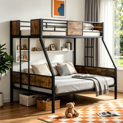 Twin Over Full Metal Bunk Bed with Dual Ladders, Full-Length Guardrails, Heavy Duty Steel Frame, Space-Saving Platform Bed with Under Bed Storage, No Box Spring Needed