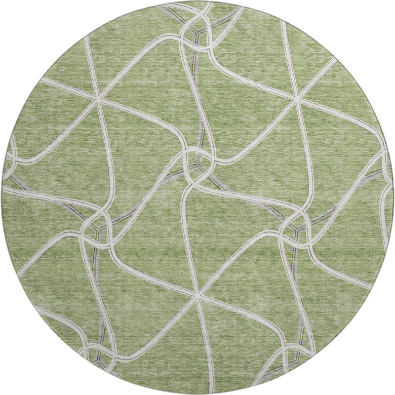 Premium Machine Washable Prisco Aloe Rug, Round 8'