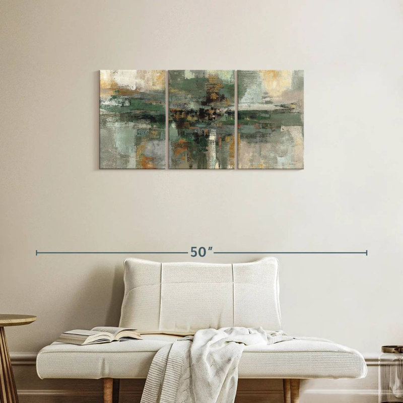 Morning Fjord Rifle Green - 3 pièces sur toile tendue, H 18 po x l 38 po x P 1,25 po