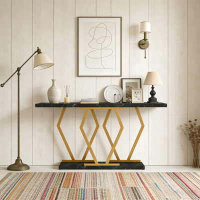 Modern Console Table Sofa Table with Faux Marble Tabletop
