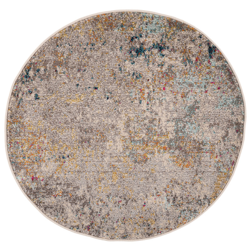 Abderus Grey and Gold Area Rug, Round 3'