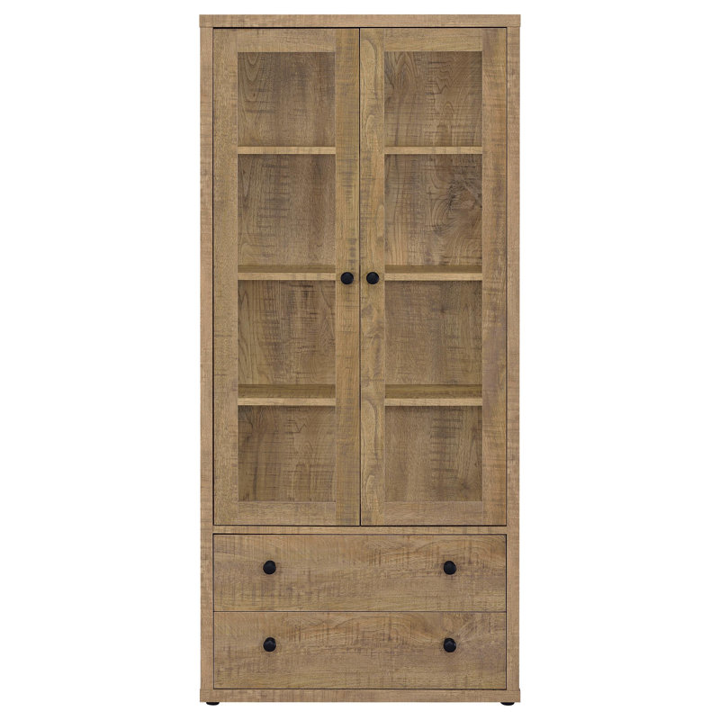 Hawthorne 2-Drawer Glass-Door Display Cabinet with Adjustable Shelves, Mango, Brown