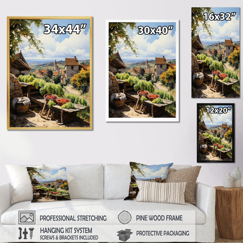 «Vineyard Harvest Symphony III», reproduction sur toile, H 32 po x l 16 po x P 1 po, Cadre flottant doré