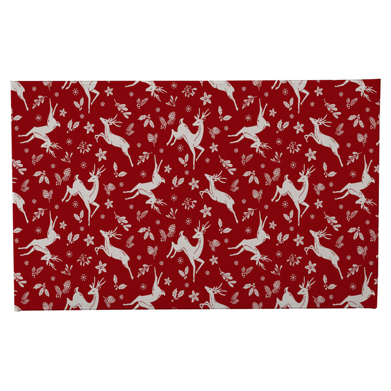 Running Deer Holiday Bath Mat, Single- 34" L x 21" W, Red