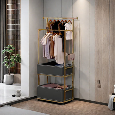 Stainless Steel Titanium Coat Rack Double Baskets