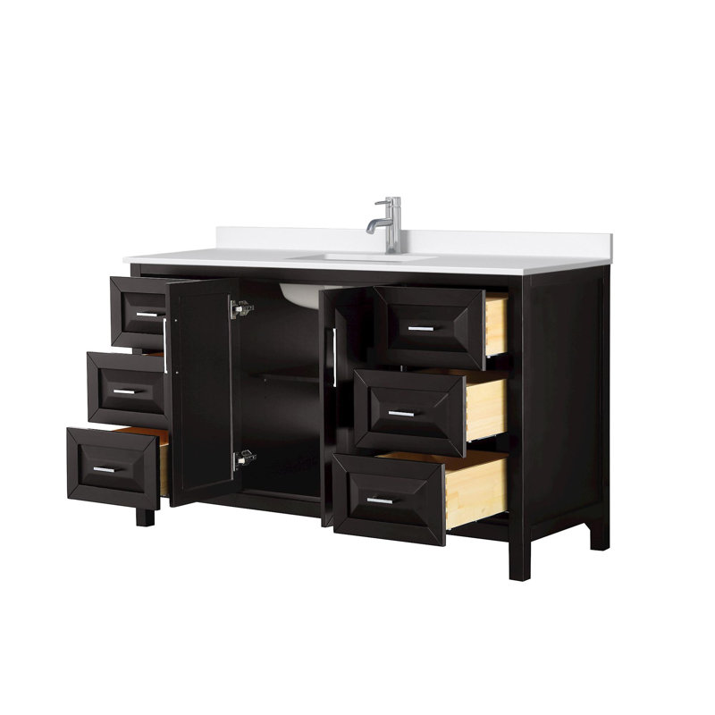 Daria 60 in. Vanity, White Quartz, Brown, Polished Chrome