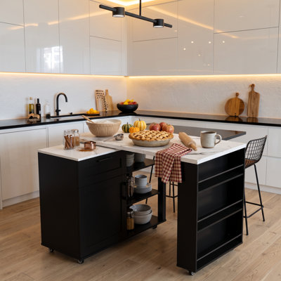 47.2'' W Rotating Kitchen Island with Locking Casters