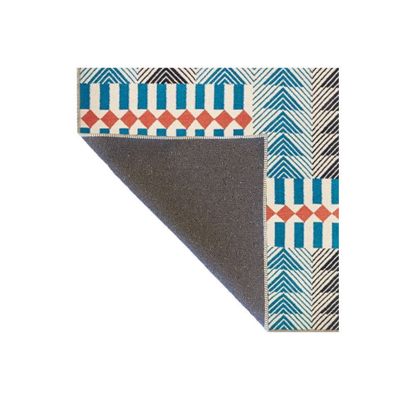 Tapis bleu tissé à motif triangulaire lavable à la machine, Sous-tapis carré 3 pi 3 po inclus