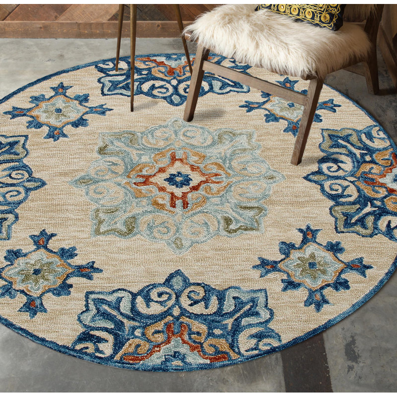 Rugsa Hand Tufted Wool Floral Indoor Rug, Round 3'