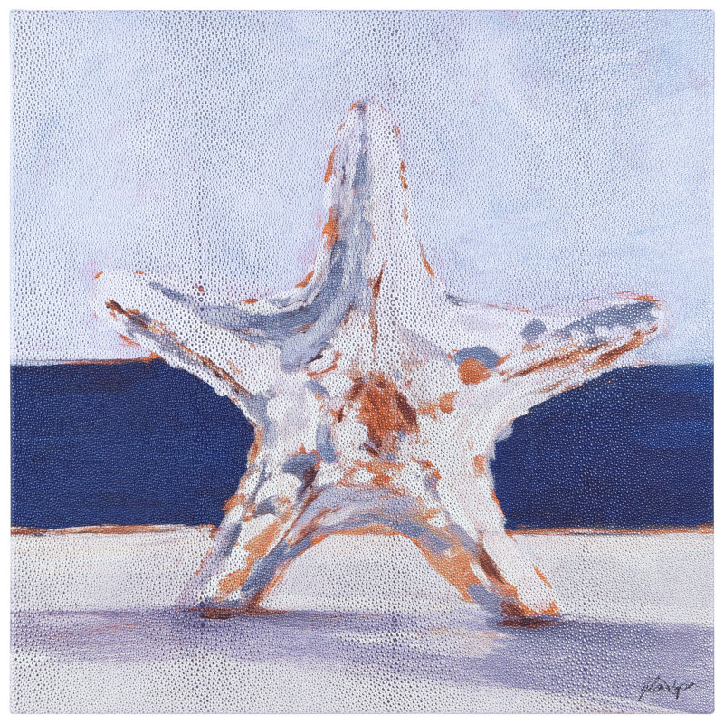 Coastal Serenity Starfish on Silver Shagreen Canvas Wall Art