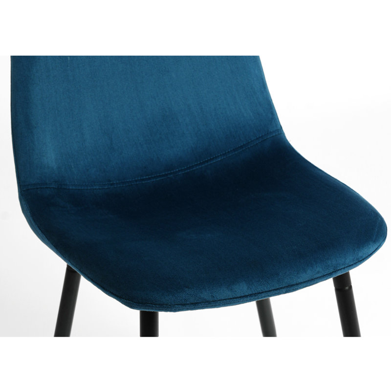 Ensemble de 2 chaises de salle à manger modernes en velours, chaises d'appoint rembourrées avec pieds en métal noir, chaises d'appoint confortables pour le salon, la chambre à coucher, le restaurant et la salle à manger, bleu foncé